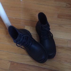 Hunters Black Lace-Up Rain Boot